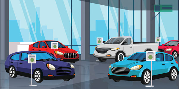 Cartoon image of a car dealership