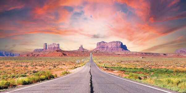 A road leading to Forrest Gump point, Monument Valley, Utah, USA