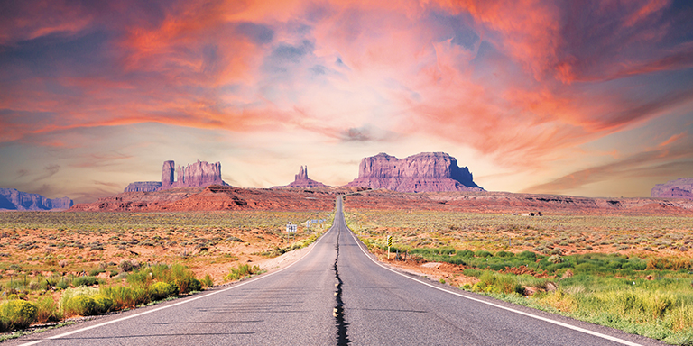 A road leading to Forrest Gump point, Monument Valley, Utah, USA