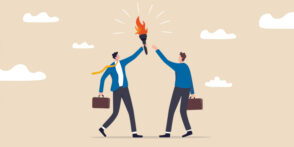 Graphic of two business people passing a baton