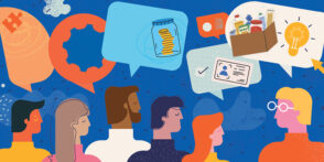 Illustrated collage representing how people are giving back to their community