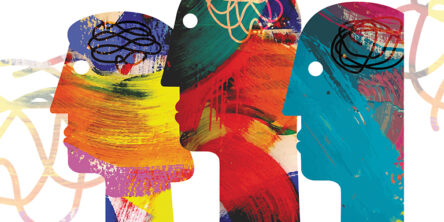 Drawing of three individuals shaded in different colors