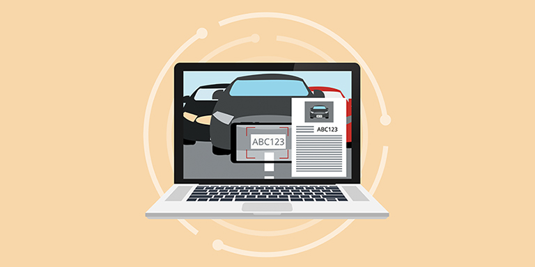 Illustration of a license plate reader identifying a license plate