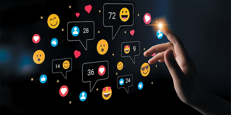 Ilustration showcasing colorful emojis and reaction icons