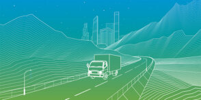 Vector illustration of truck driving down highway