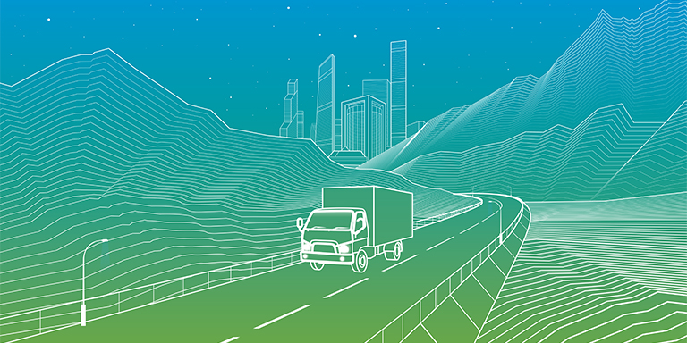 Vector illustration of truck driving down highway