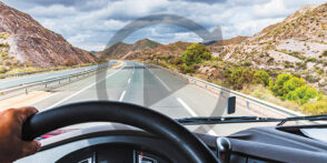 View from the driving position of a truck of the highway