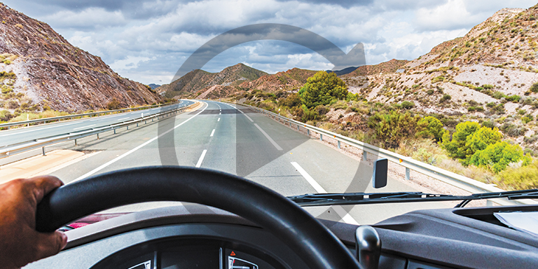 View from the driving position of a truck of the highway