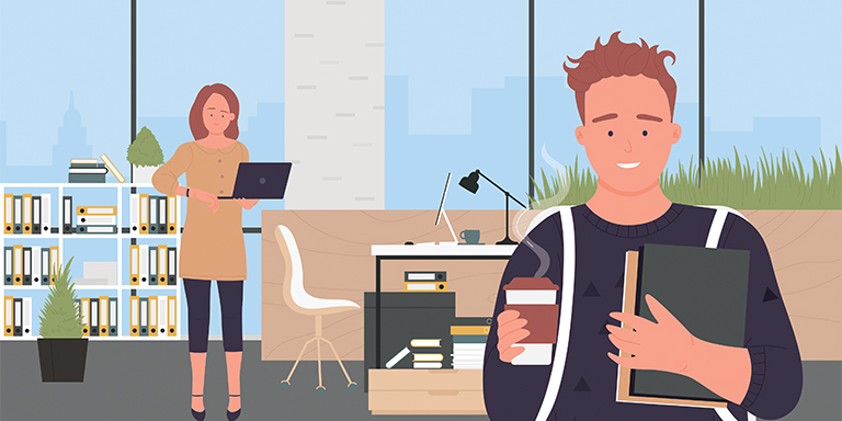 Illustration of different generations coexisting in office
